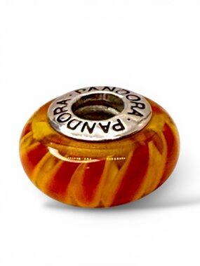 Retired Pandora Rare Amber Yellow Swirl Murano Glass Charm 790624